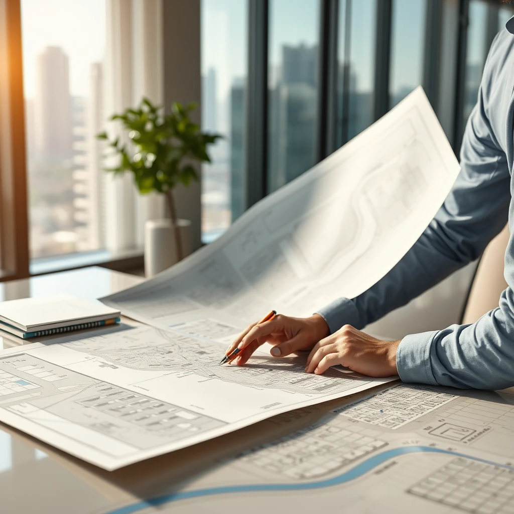 Architect and developer reviewing Dubai land plot blueprints