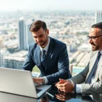 Expat businessman consulting Dubai property investment advisor at office