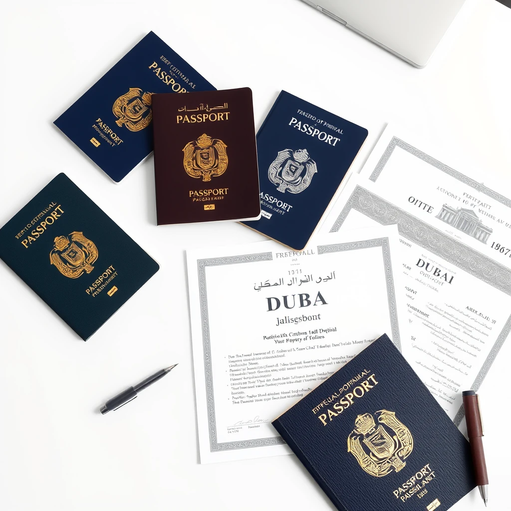 International passports alongside Dubai property title deed documents