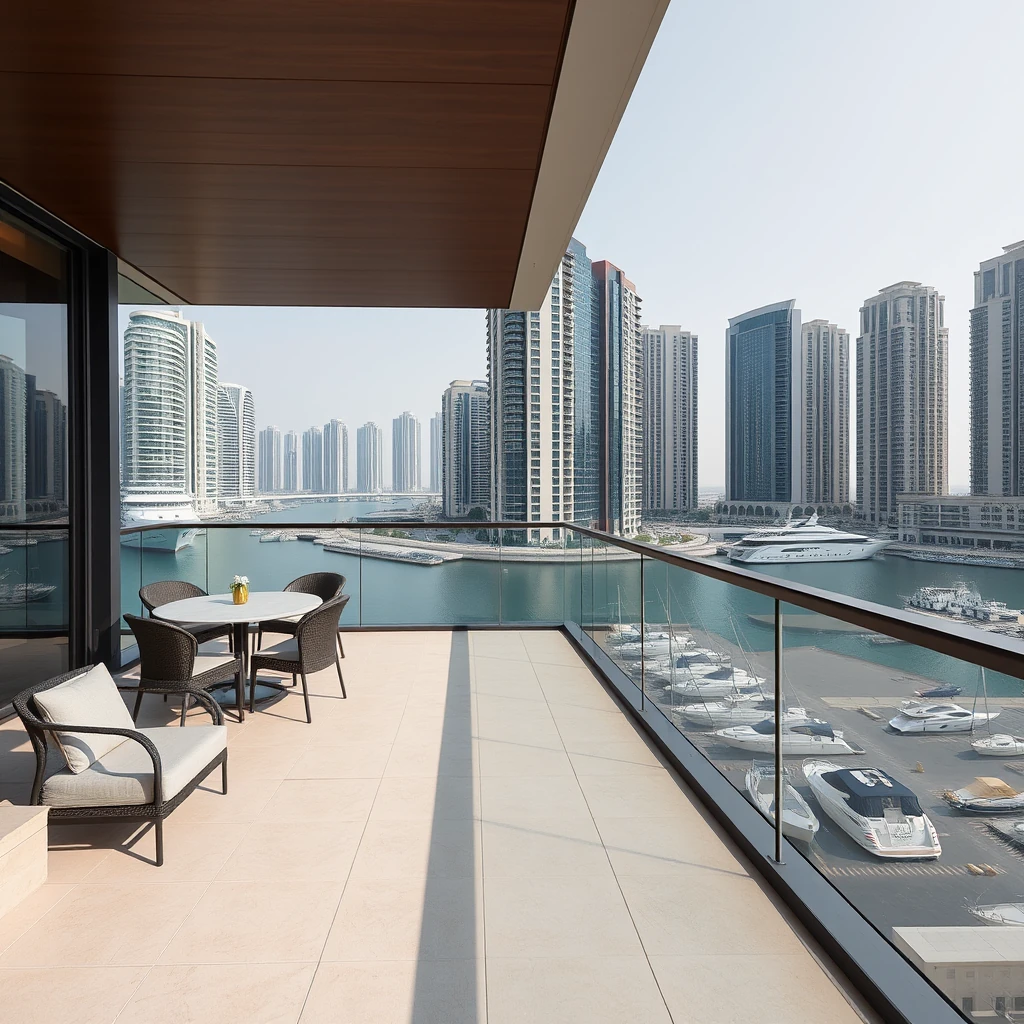 Visita apartamento Dubai Marina terraza vistas puerto deportivo yates agente