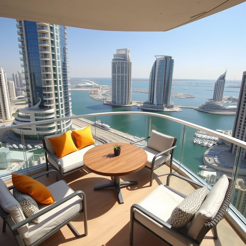 Visita apartamento Dubai Marina terraço vistas porto recreio iates agente imobiliário