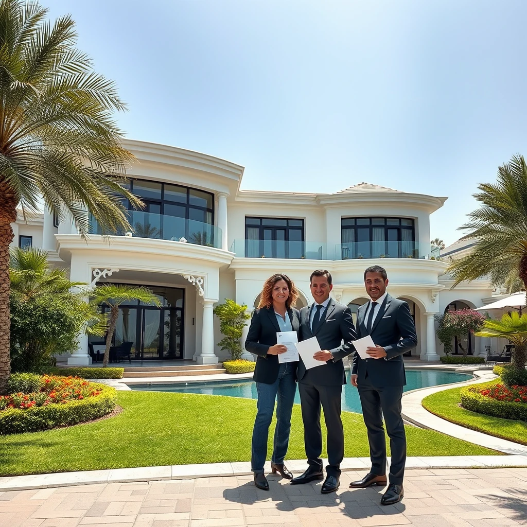 Agente inmobiliario villa lujo Dubai clientes españoles jardín compraventa