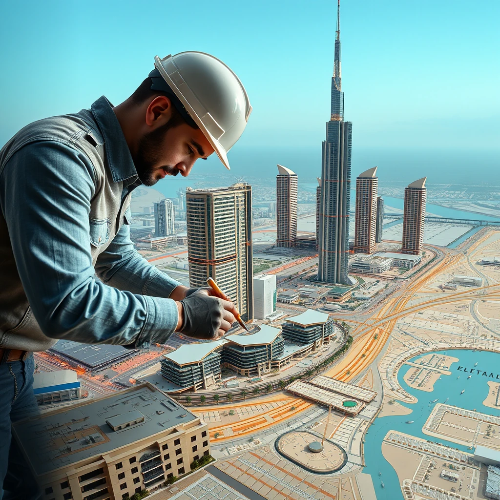 Arquiteto investidor planta loteamento mapa Dubai projeto imobiliário ambicioso