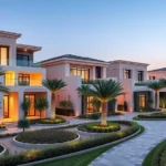 Quartiere residenziale Dubai case ville architettura contemporanea giardini palme esclusivo