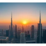 Skyline Dubai DIFC vista aérea inversión inmobiliaria premium amanecer